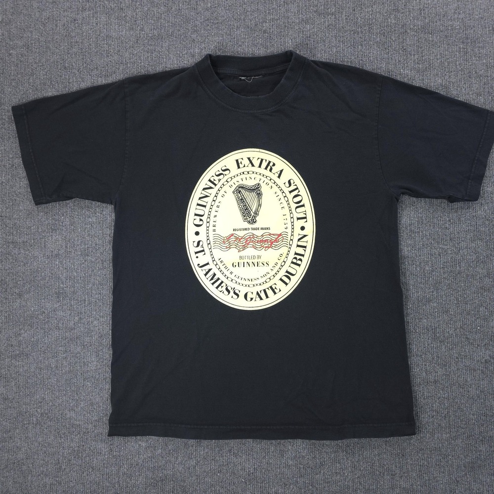 Guinness Shirt Mens Large Black Extra Stout Label Graphic Tee Natural Anthem